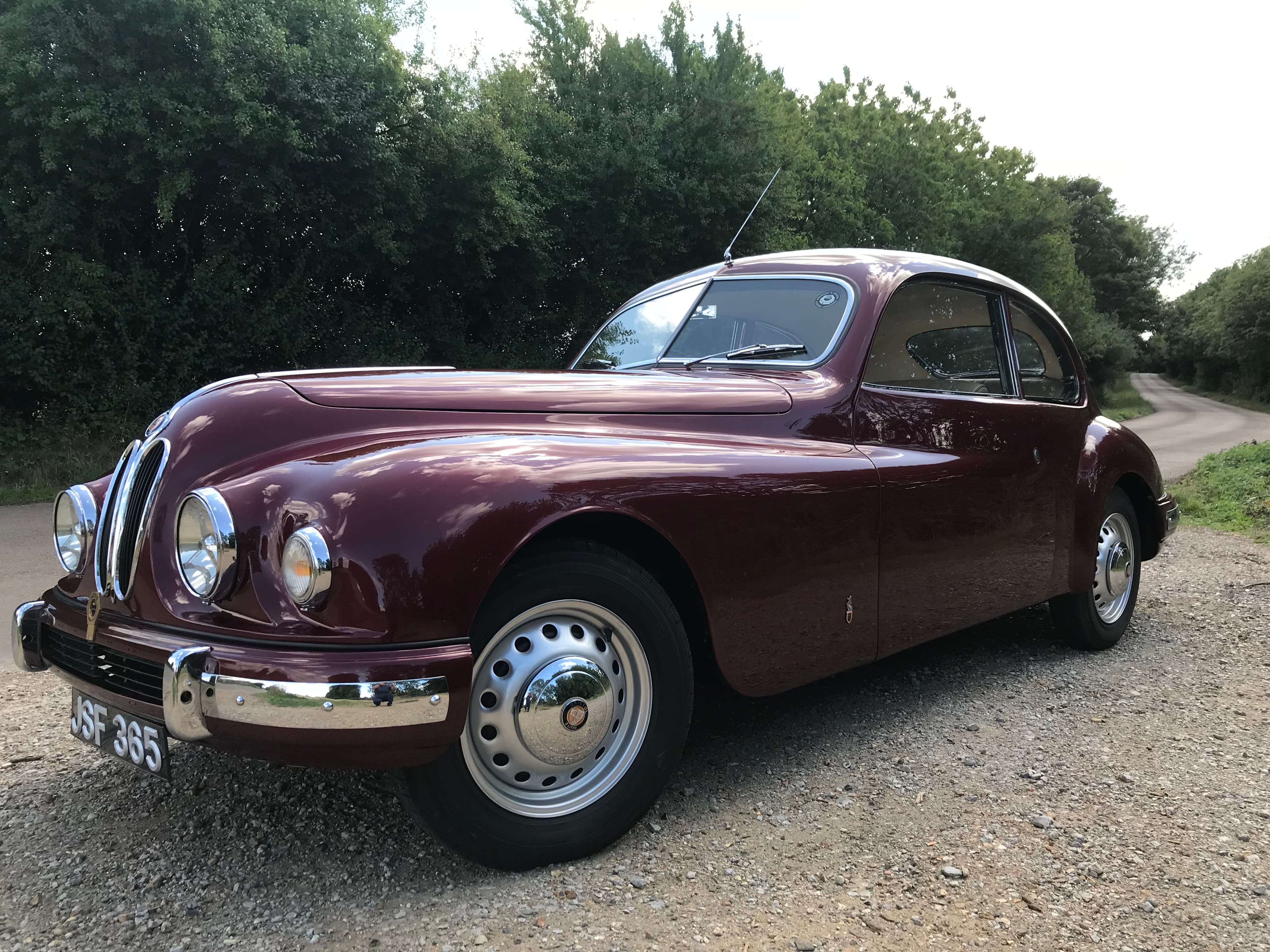 1949 Bristol 401 classic car driving on a country road in Hertfordshire